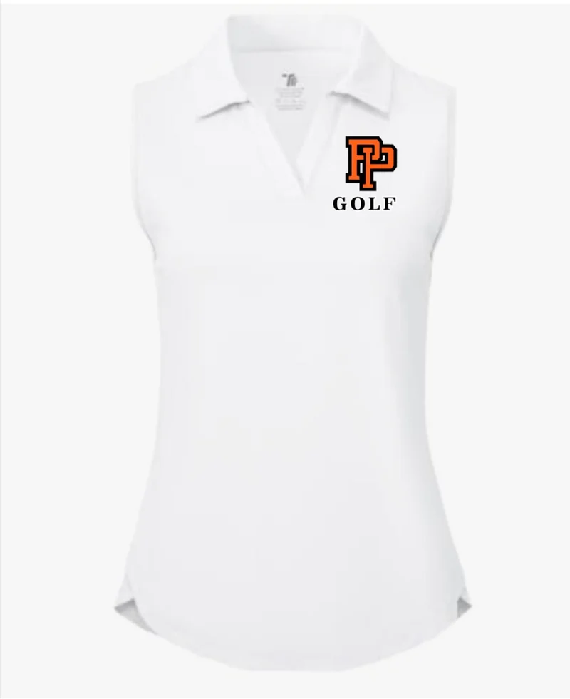 Ladies Sleeveless Golf Polo Collard Vneck (White)