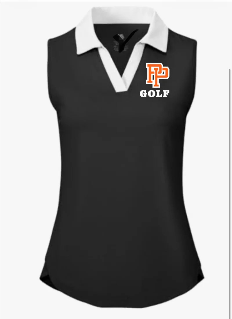Ladies Sleeveless Golf Polo Collard Vneck (Black w/white trim)