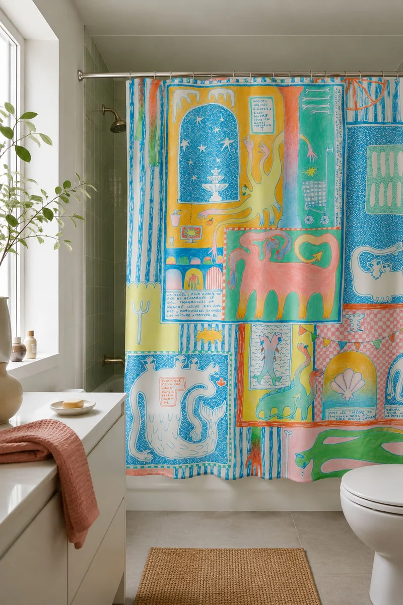 Artist Cotton Shower Curtain "Carnet 6" by Anaïs Hervé