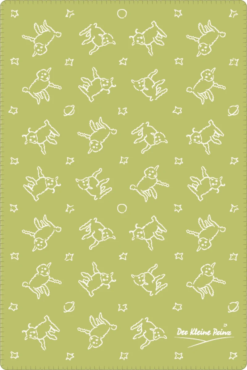 Der Kleine Prinz Schafe Kinderdecke Grün/Natur – Bio-Baumwolldecke 100 × 150 cm | Kolter