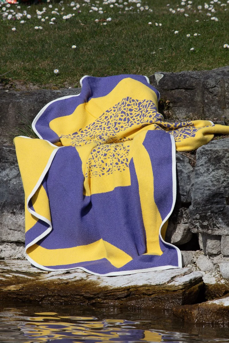 Cotton Blanket “Merging Islands” in Yellow by Roland Schär