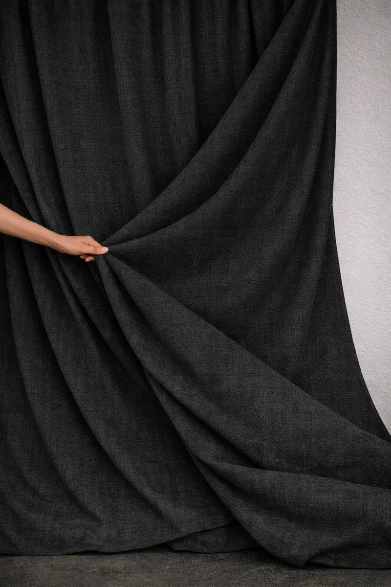 Wool & Linen Curtains "Lana Lino" in Black Color