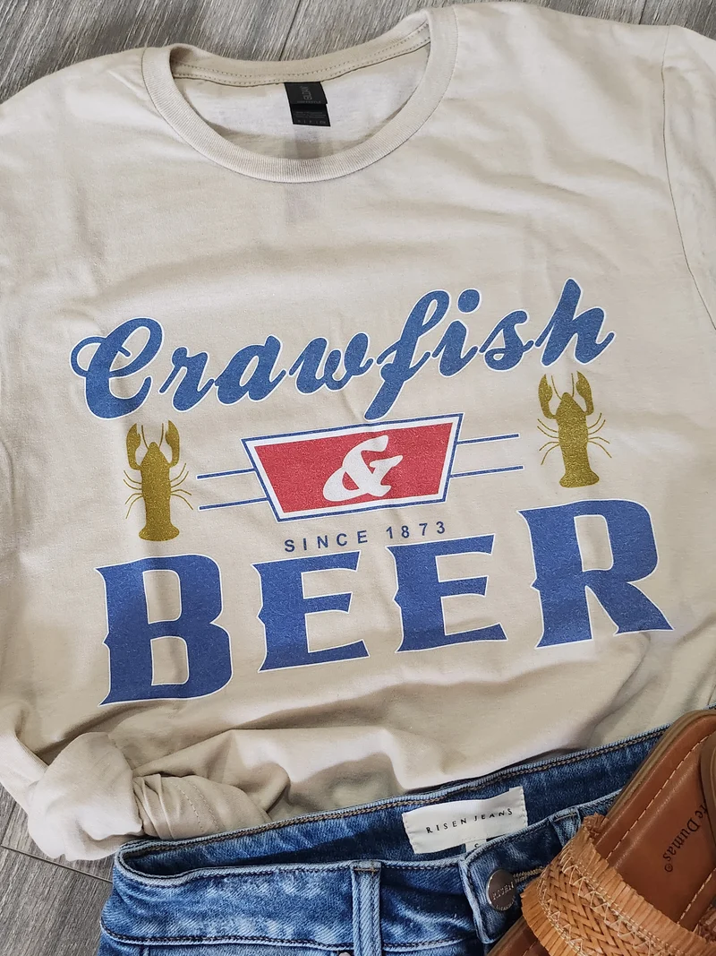 Crawfish & Beer Graphic T-Shirt (Cream)