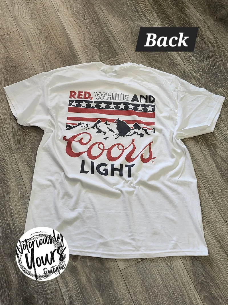 Red, White, and Coors Light Graphic T-Shirt (White)