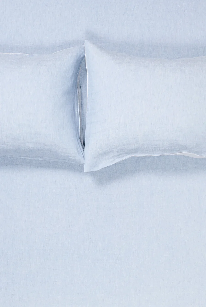 Linen Bedding Two Tone Stonewashed in Light Blue