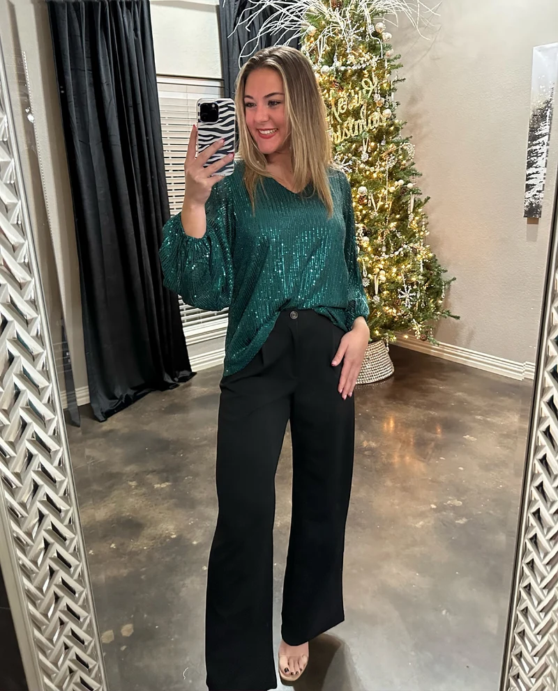 Sequin Blouse (Hunter Green)