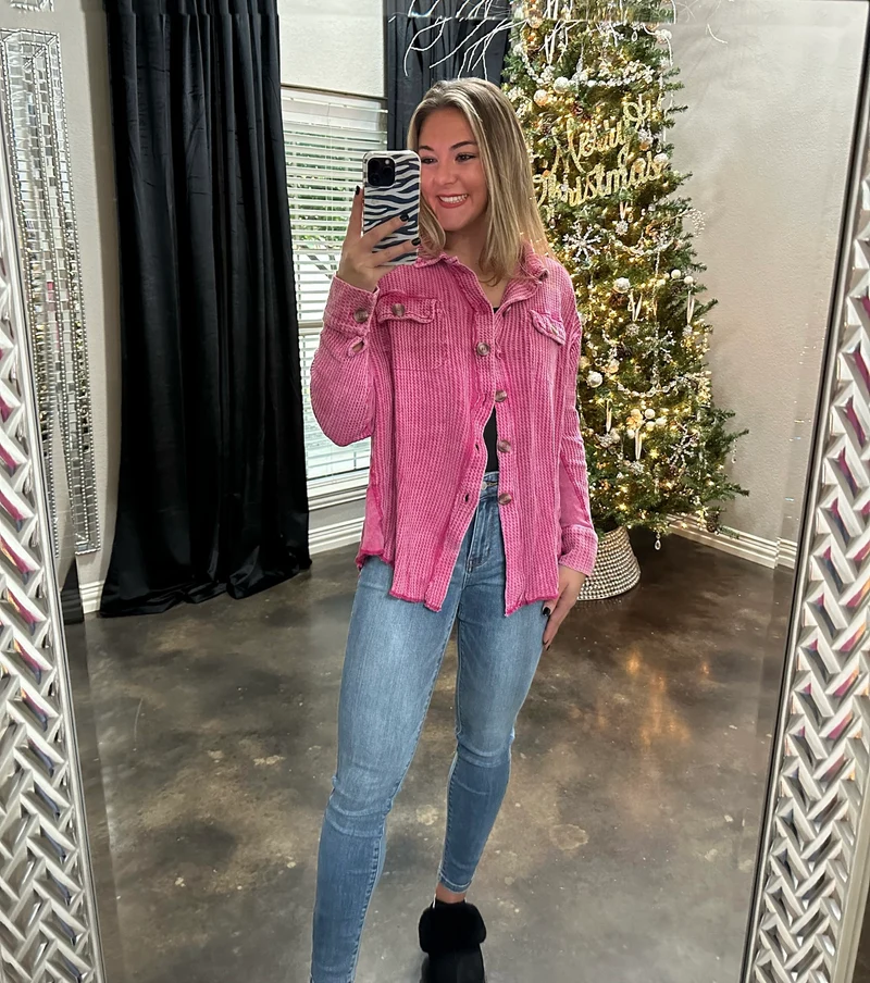 Vintage Washed Waffle Top (Pink)