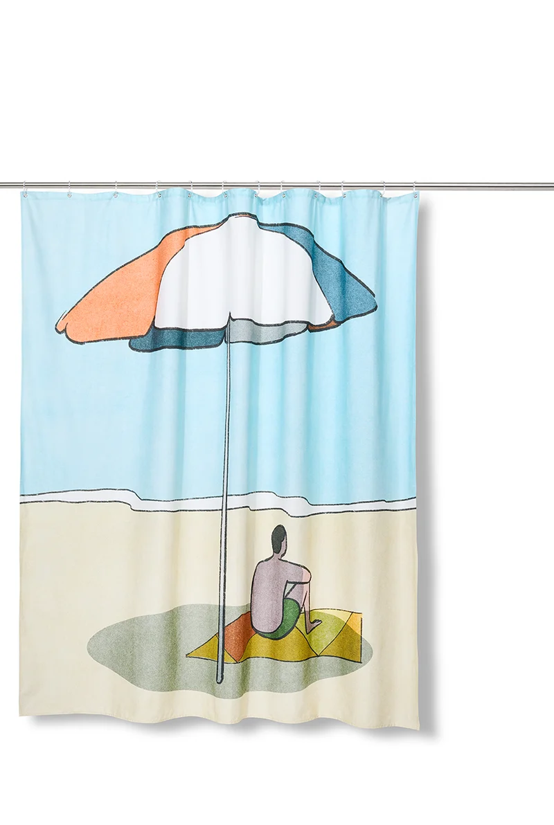 Artist Cotton Shower Curtain "A Day at the Beach" by Klaus Kremmerz