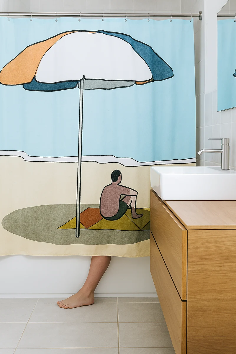Artist Cotton Shower Curtain "A Day at the Beach" by Klaus Kremmerz