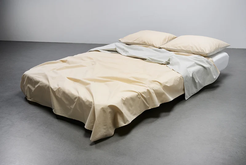 Percale Cotton Summer Cuff Sheet – Sand / Light Grey