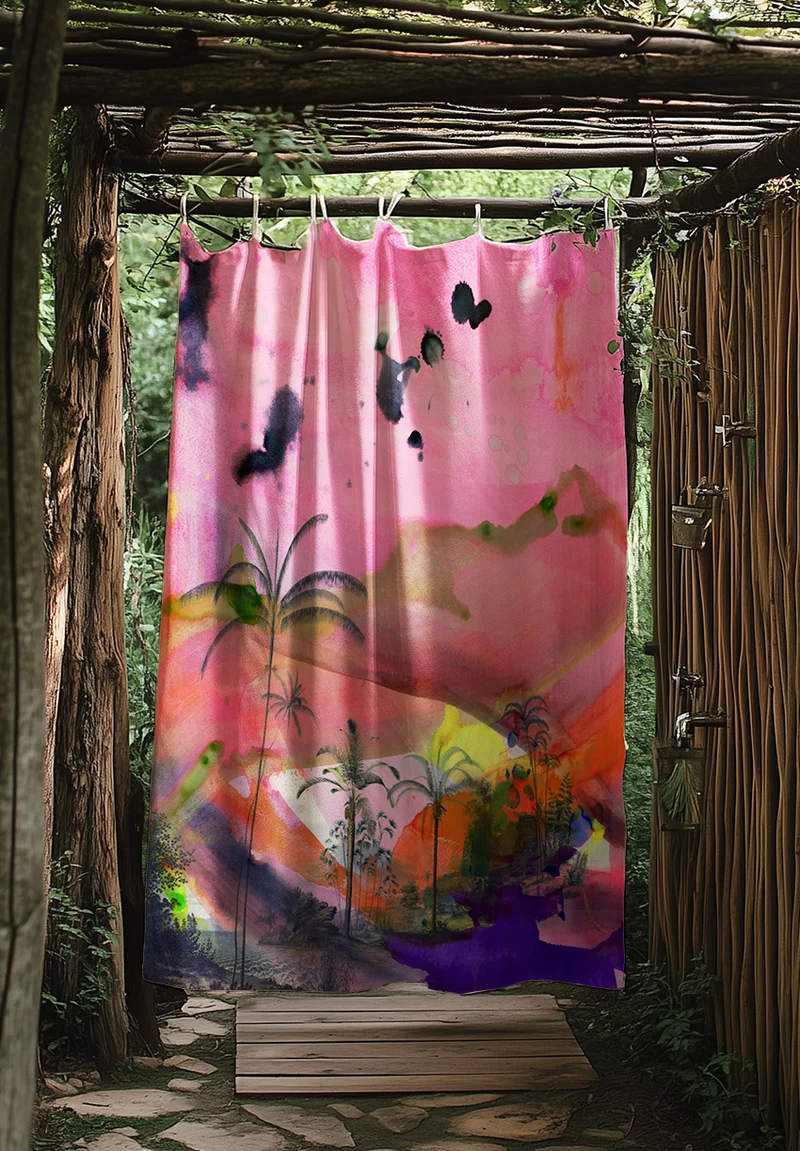 Artist Cotton Shower Curtain "Tropicana" by Claudia Caviezel
