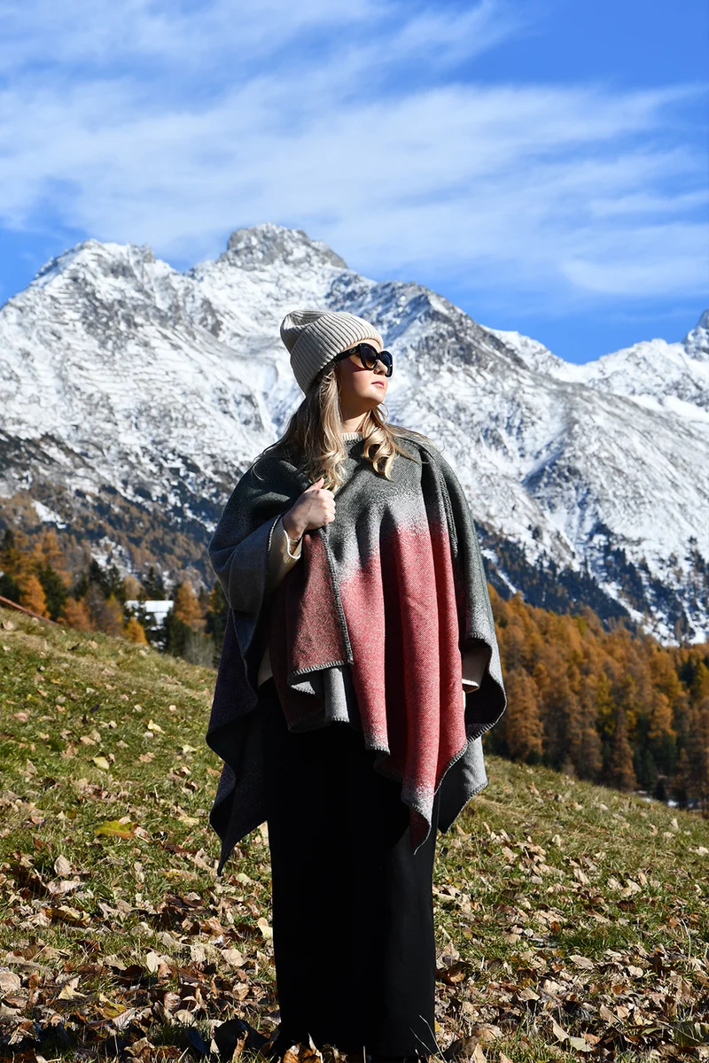 Merino Wool Poncho "Soft Spheres Dark" by Charlotte Gentsch