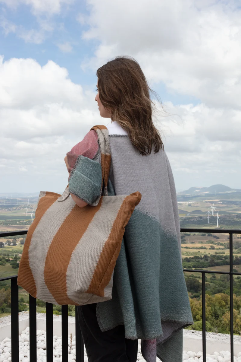 Merino Wool Poncho "Soft Spheres Dark" by Charlotte Gentsch