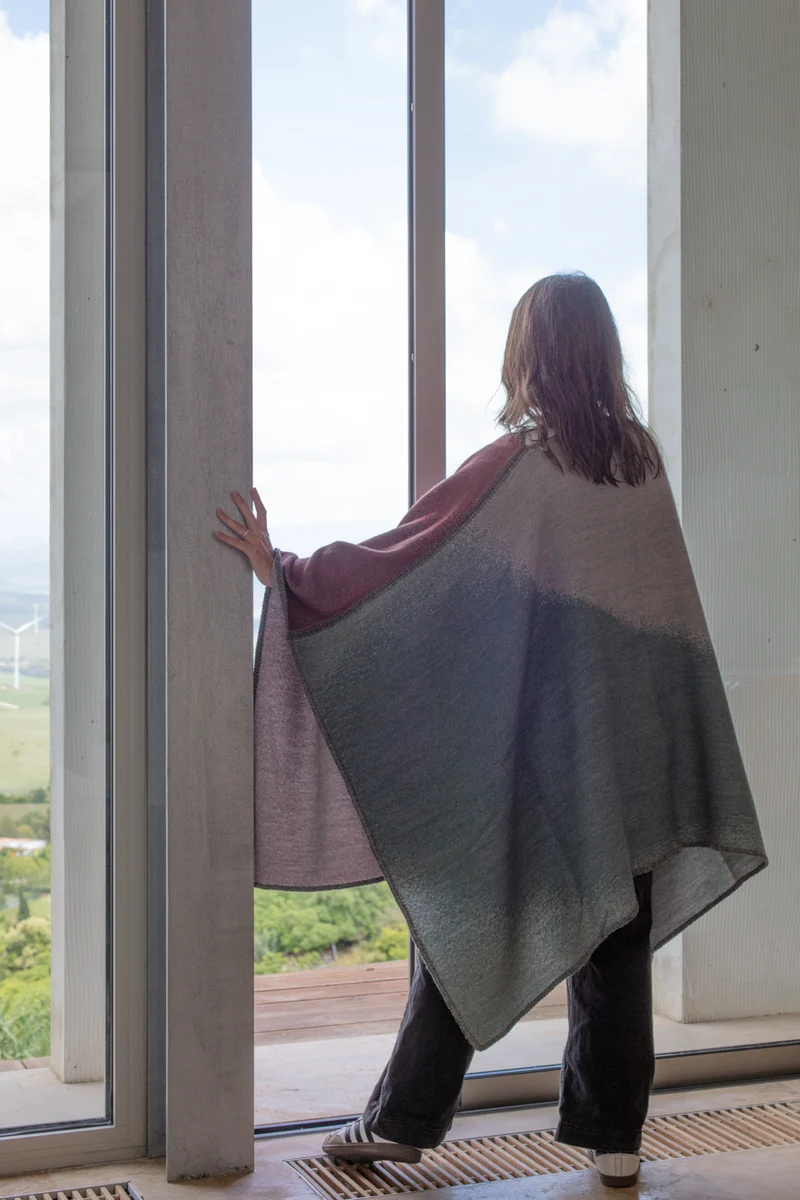 Merino Wool Poncho "Soft Spheres Dark" by Charlotte Gentsch