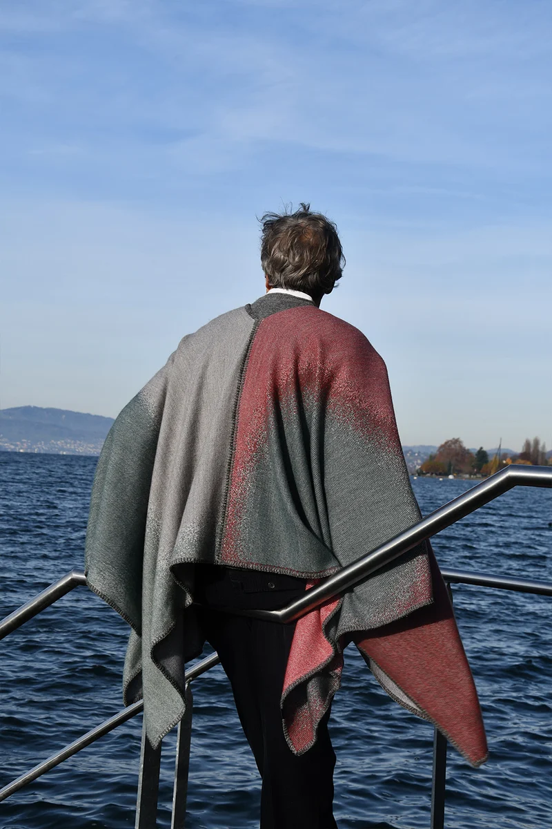 Merino Wool Poncho "Soft Spheres Dark" by Charlotte Gentsch