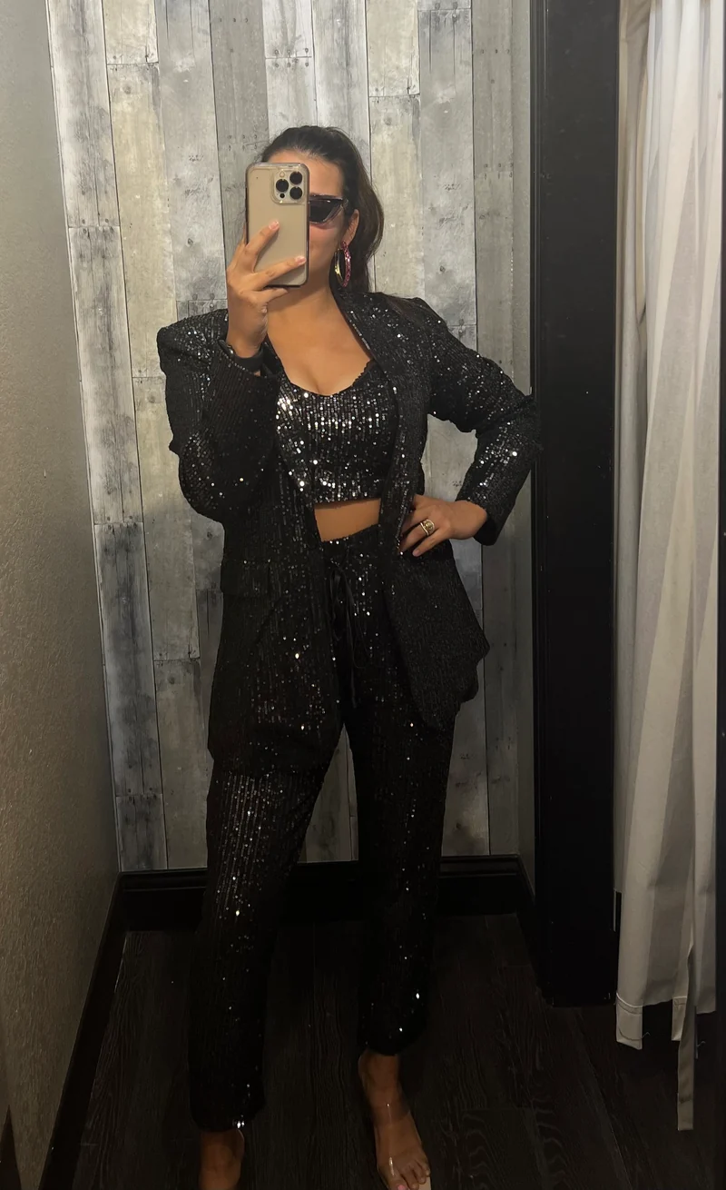 Sequin Drawstring Pants (Black)