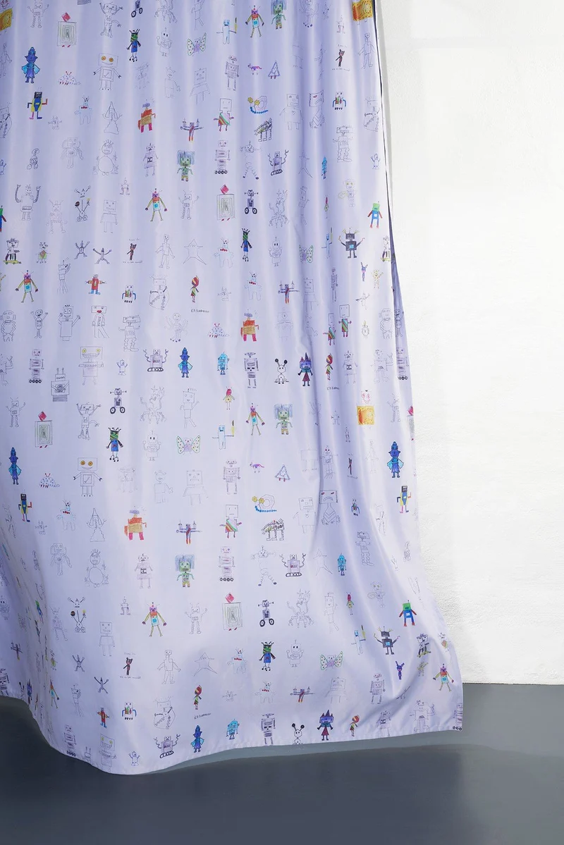 Blackout Curtains "Robot Land" by Kids Artist in Blue Color
