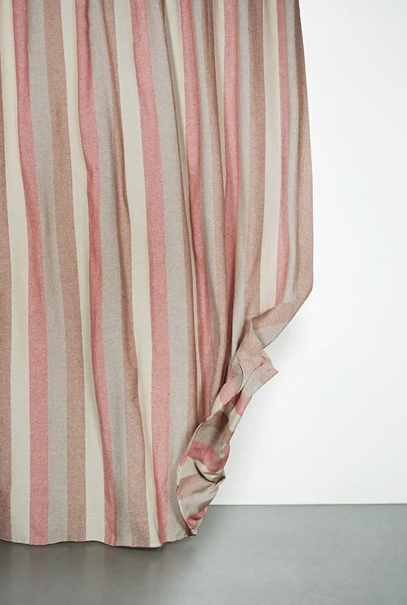 Linen Curtains Riviera Stripe in Burgundy Color