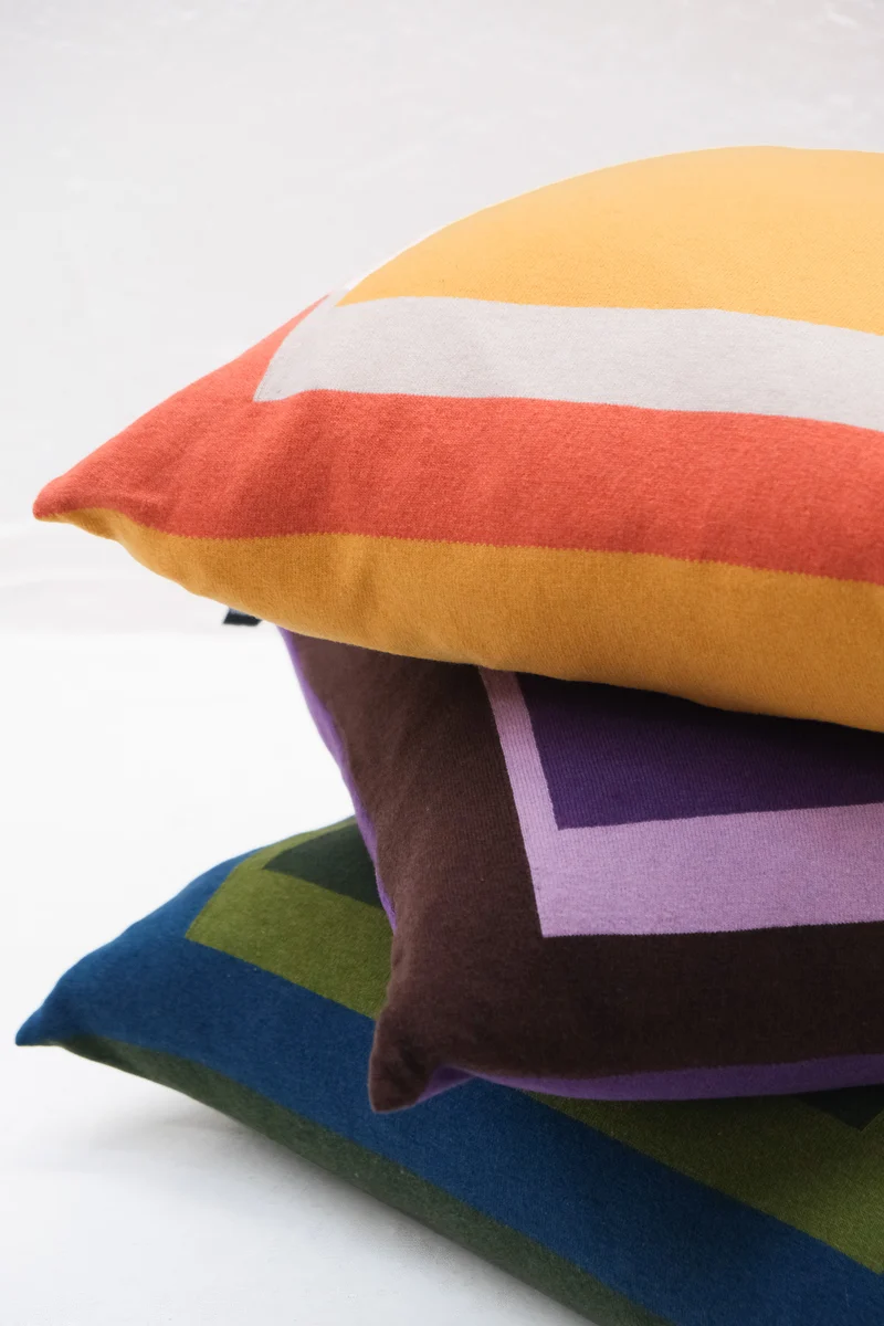 Cushion Cashmere and Merino Wool - Blue / Green Squares