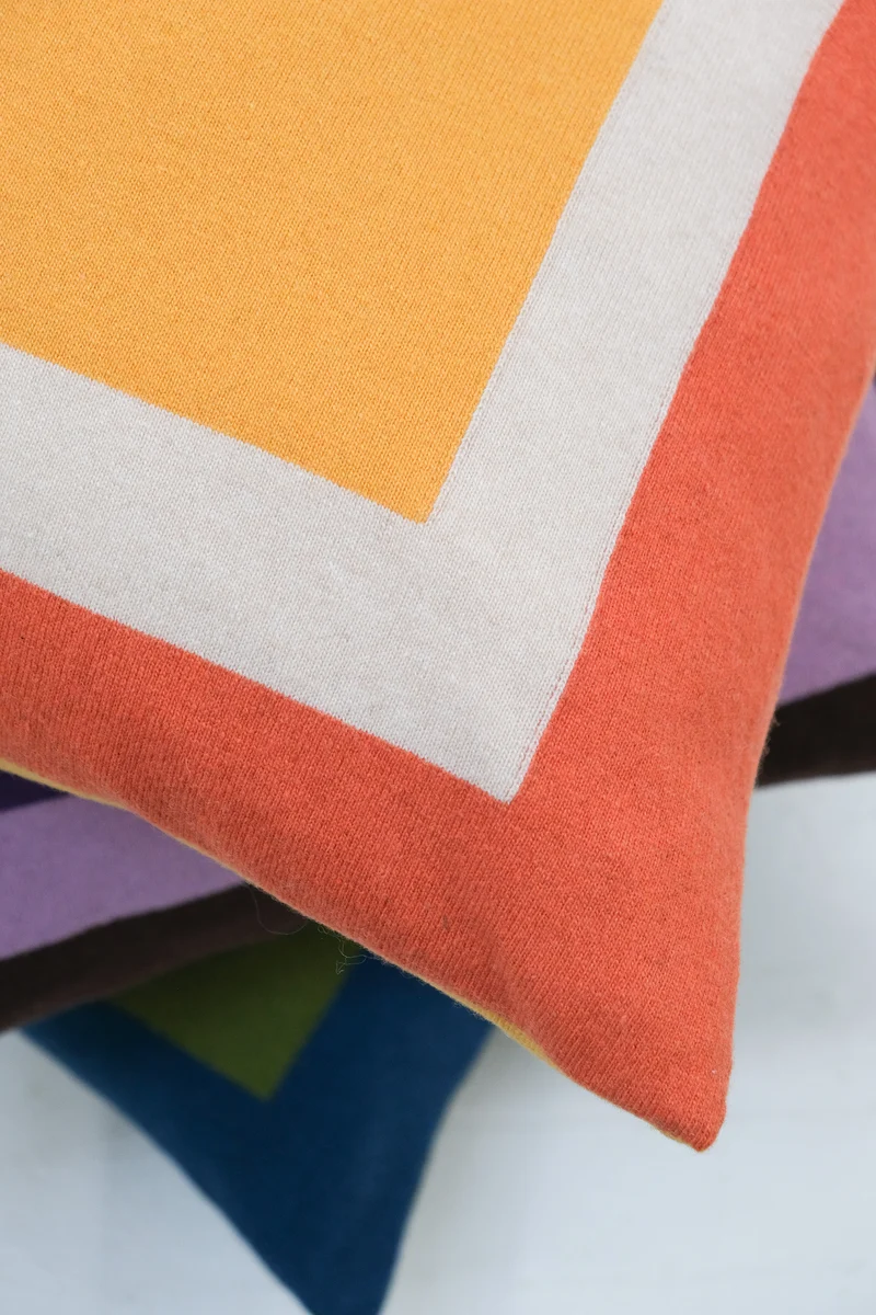 Cushion Cashmere and Merino Wool - Blue / Green Squares