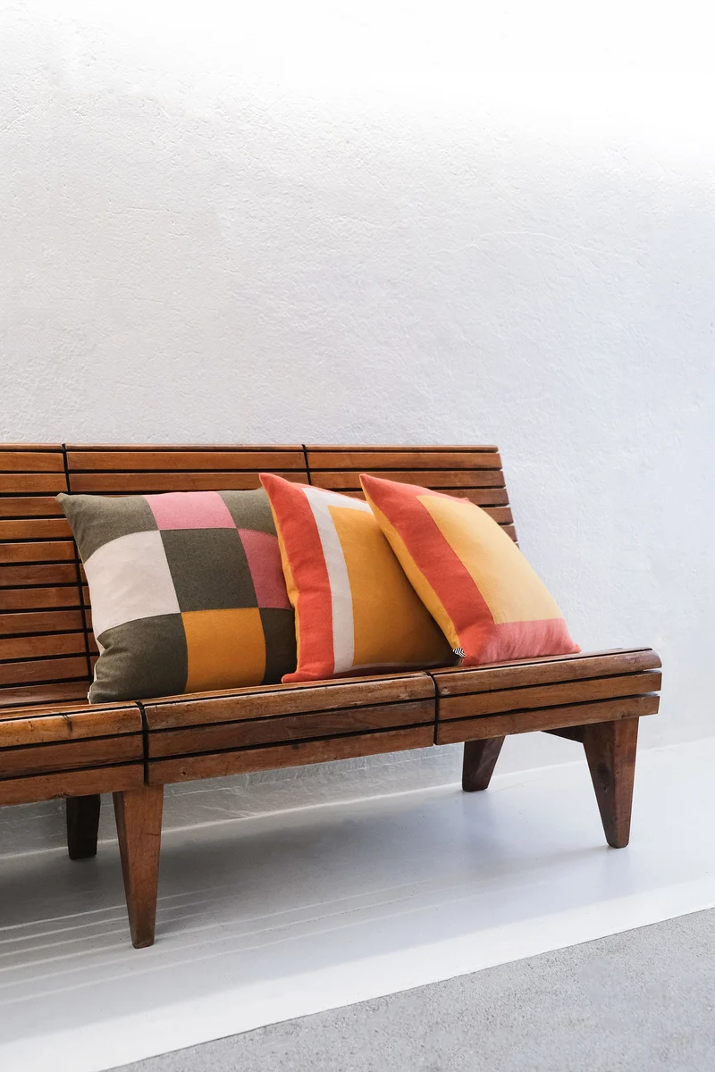 Cushion Cashmere and Merino Wool - Orange Squares