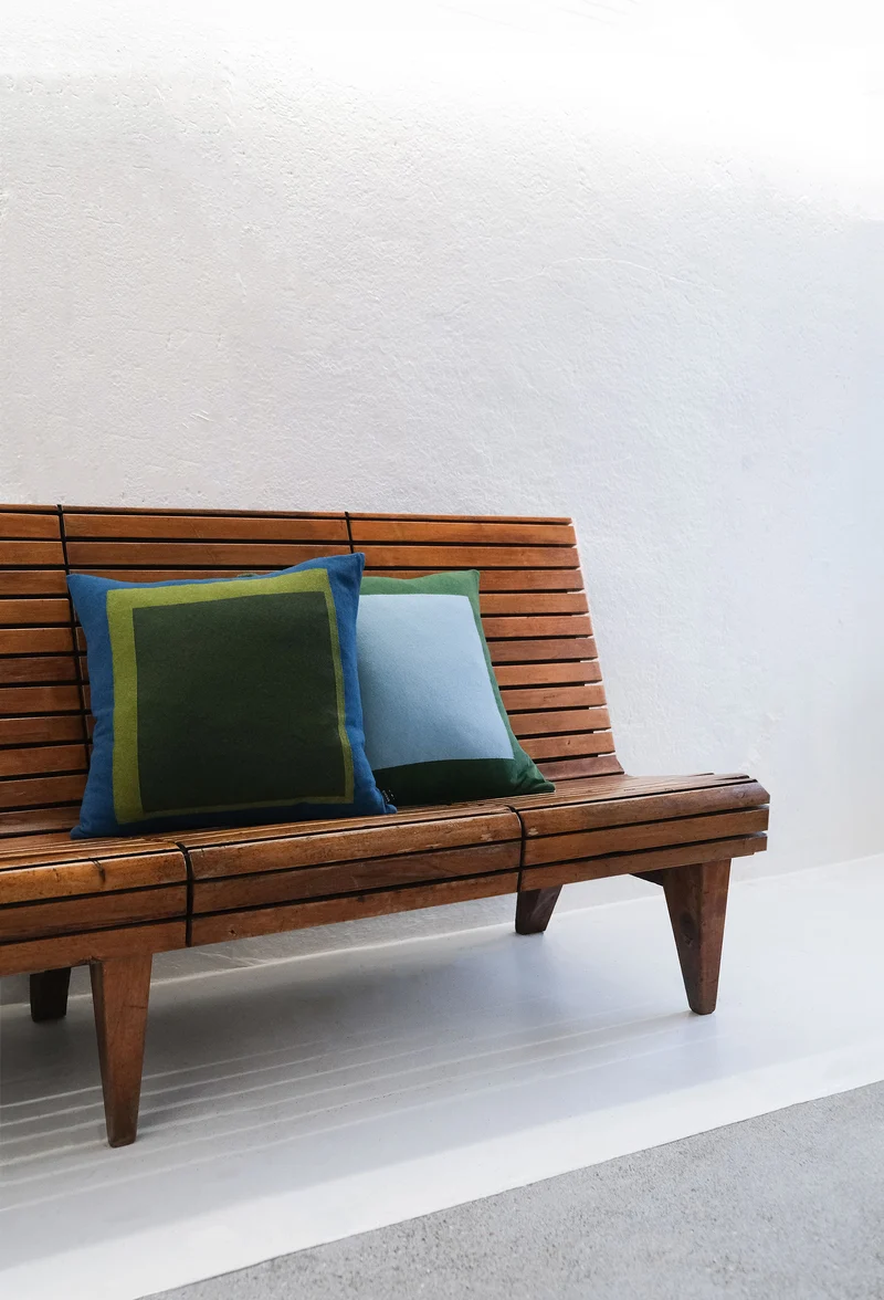 Cushion Cashmere and Merino Wool - Orange Squares