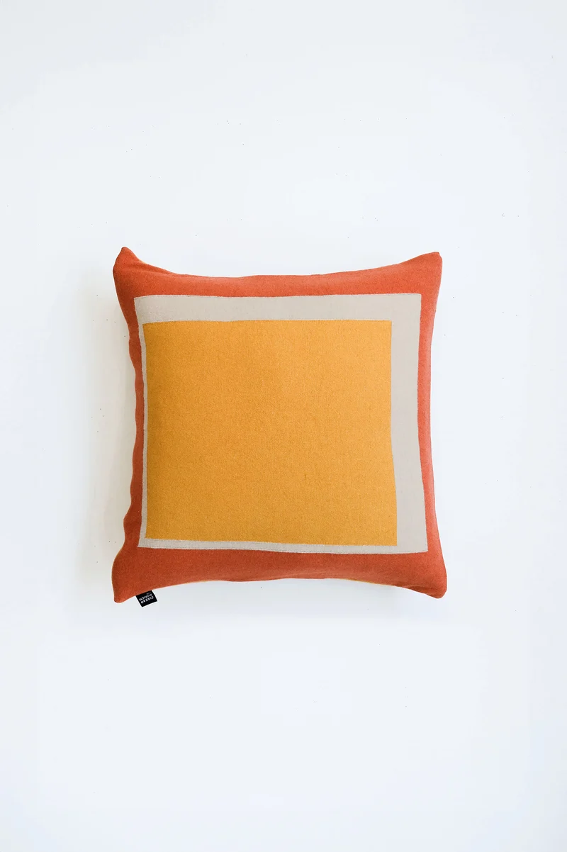 Cushion Cashmere and Merino Wool - Orange Squares