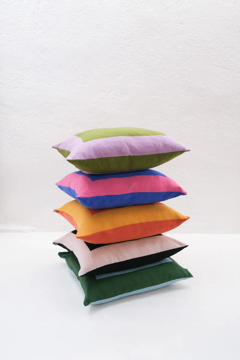 Cushion Cashmere and Merino Wool - Geometric Blue / Pink