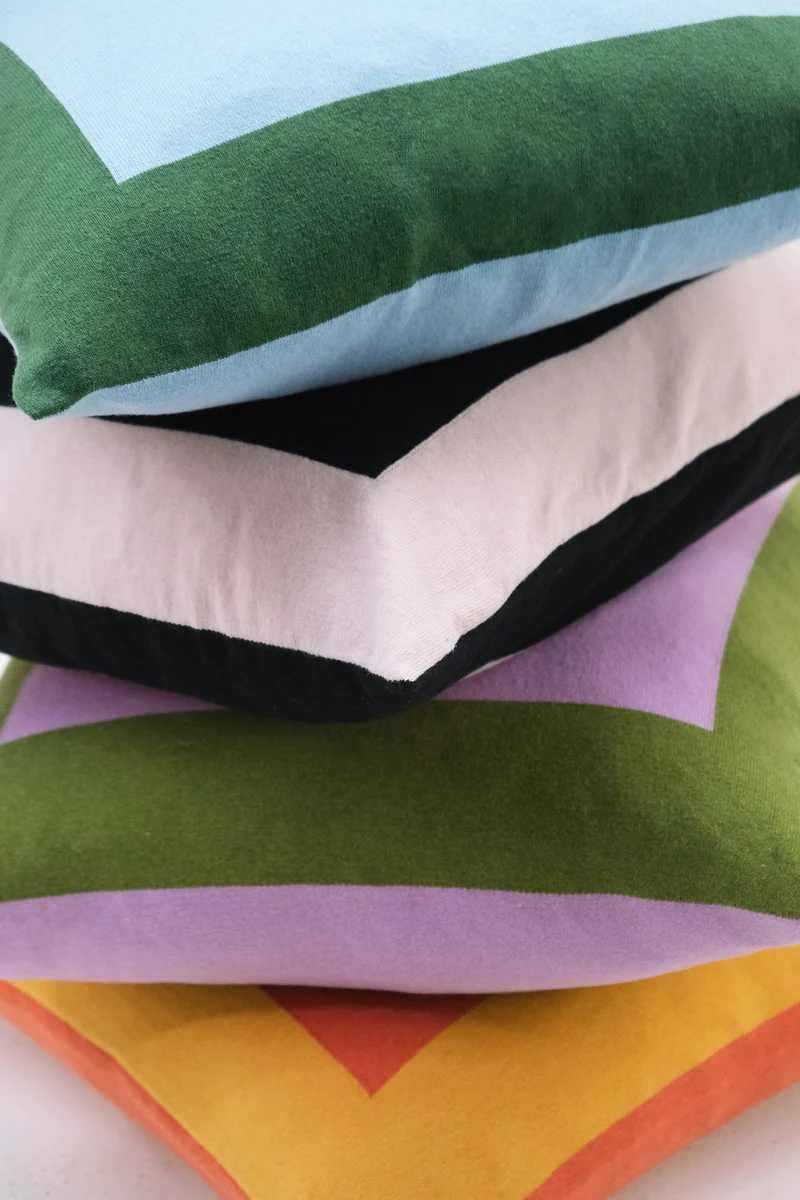 Cushion Cashmere and Merino Wool - Geometric Blue / Pink