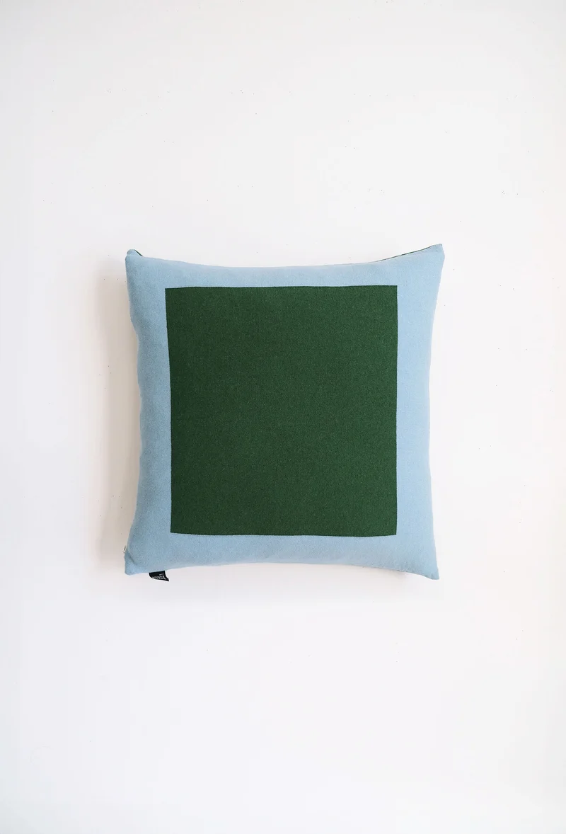 Cushion Cashmere and Merino Wool - Geometric Green / Blue