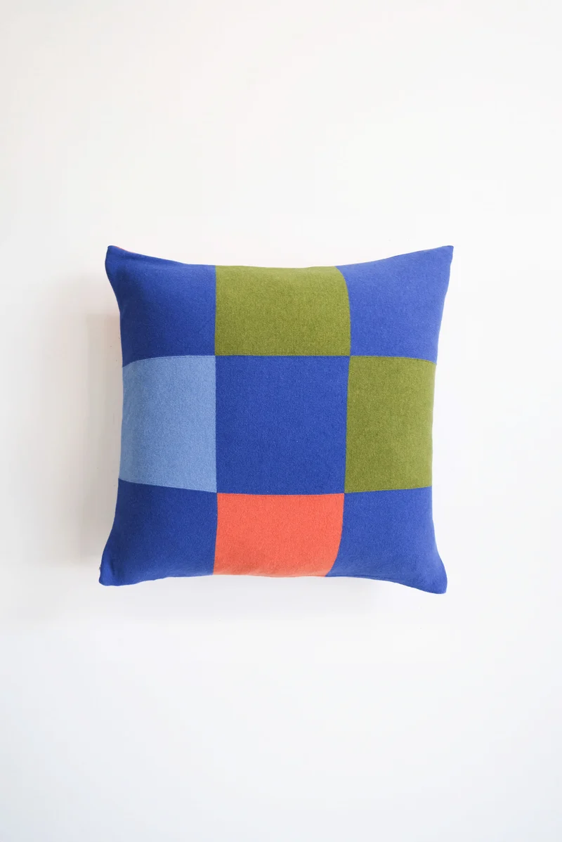 Cushion Cashmere and Merino Wool - Blue Check