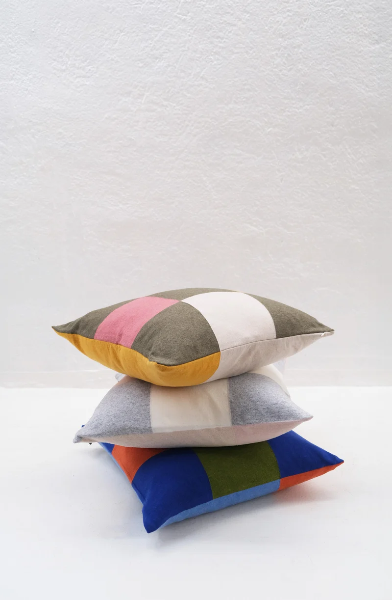 Cushion Cashmere and Merino Wool - Blue Check