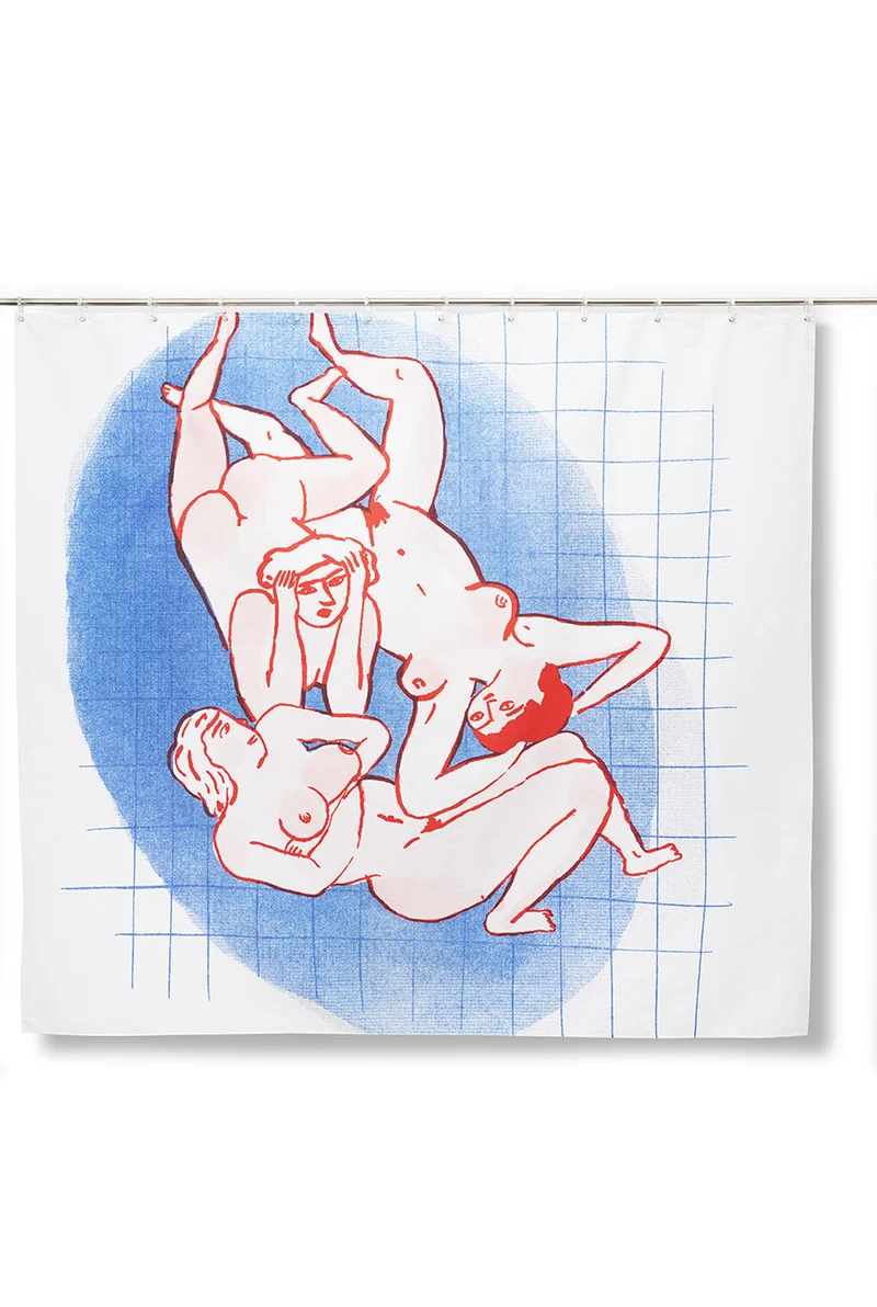 "Three Bathers" Artist Cotton Shower Curtain (Waterproof) by Klub Galopp