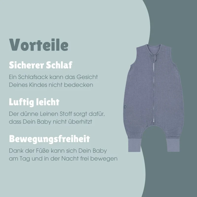 Leinen Schlafsack mit Füßen 0.5 TOG | Essential Blau