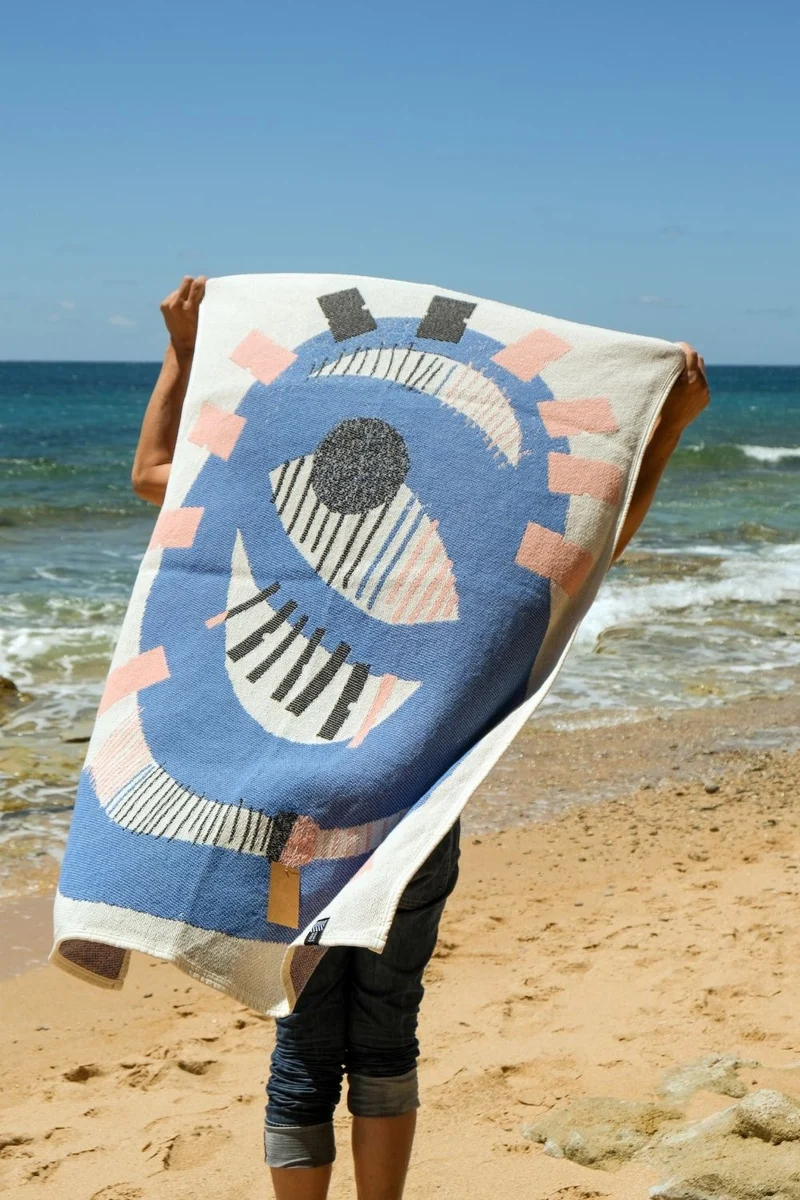 Cotton Beach Towel / Mini Blanket “Pupil” by Alice Louradour
