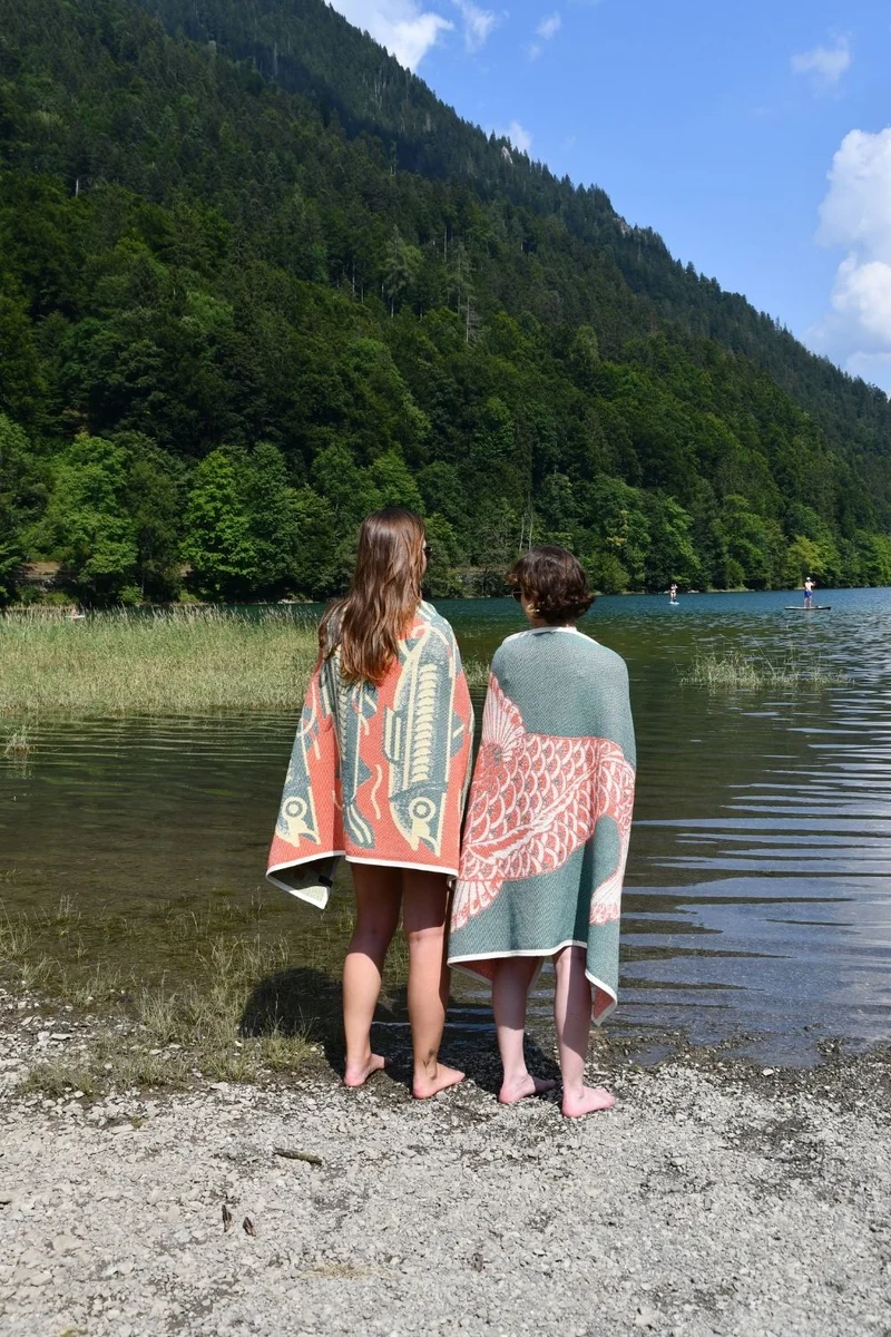 Cotton Beach Towel or Mini Blanket "Koi" by Michele Rondelli