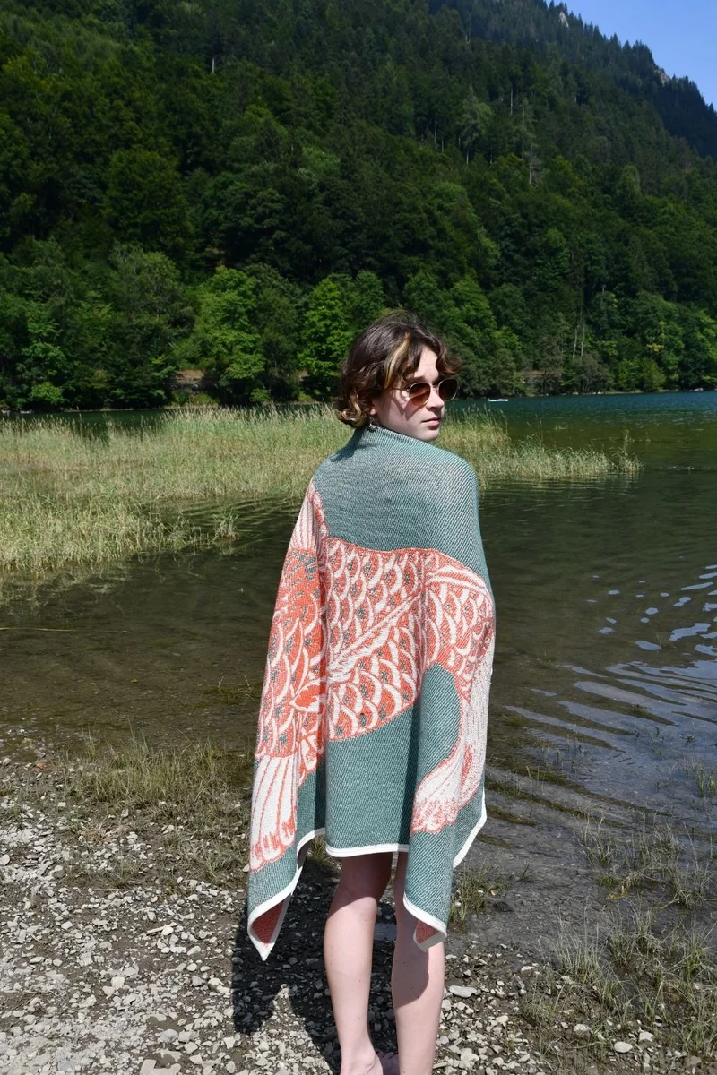 Cotton Beach Towel or Mini Blanket "Koi" by Michele Rondelli