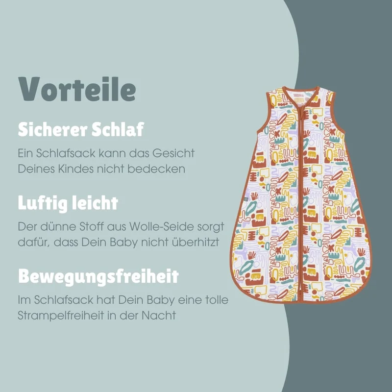 Musselin Schlafsack 0.5 TOG | Bunte Formen