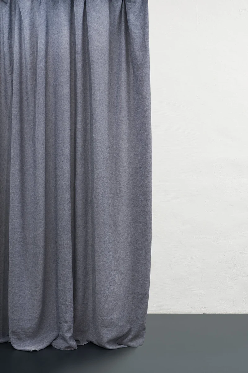 Melange Linen Curtains in Blue Color