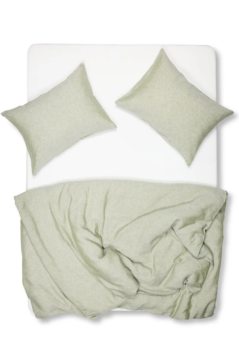Linen Bedding "Light Melange" in Green Colour