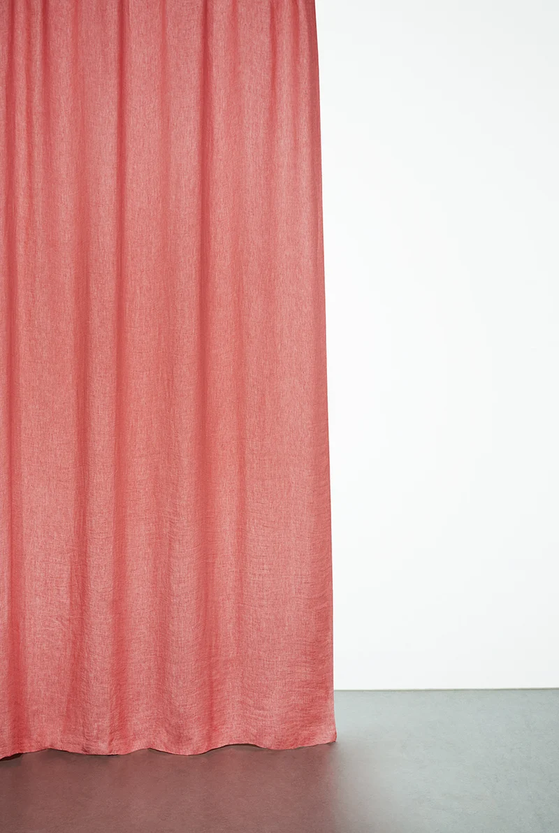 Linen Curtains Two Tone Stonewashed in Coral Red