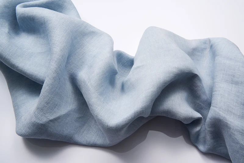 LINEN CURTAINS TWO TONE STONEWASHED IN LIGHT BLUE