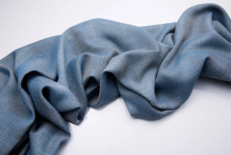 Trevira Outdoor Curtains with Linen Effect in Blue Color