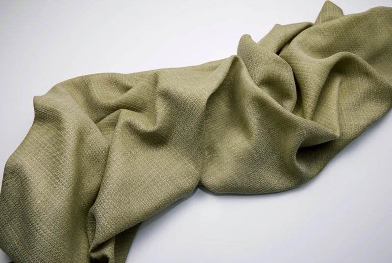 Trevira Outdoor Curtains with Linen Effect in Olive Color