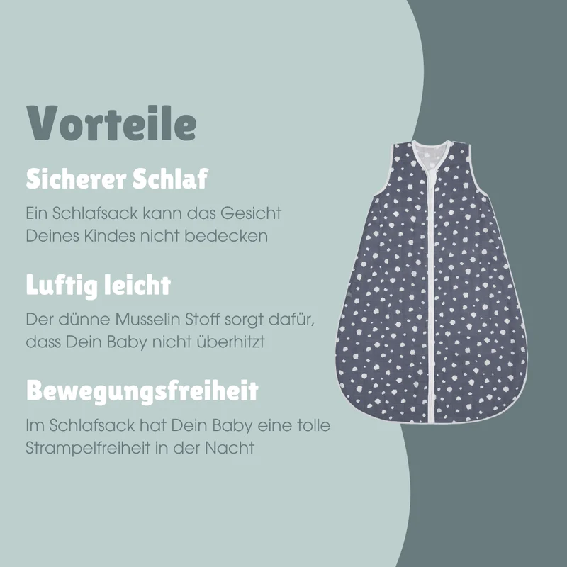 Musselin Schlafsack 0.5 TOG | Punkte Blau