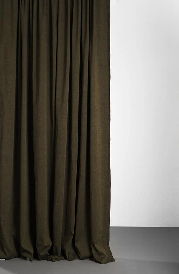 Cotton & Linen Curtains "Belize" in Olive Green & Black Colors