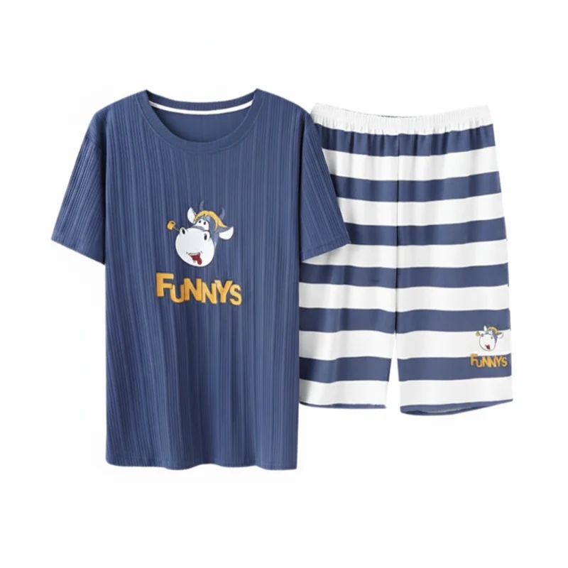 Herren-Pyjama aus weicher Baumwolle mit Cartoon-Motiven – Bequemes Set in den Größen L-3XL