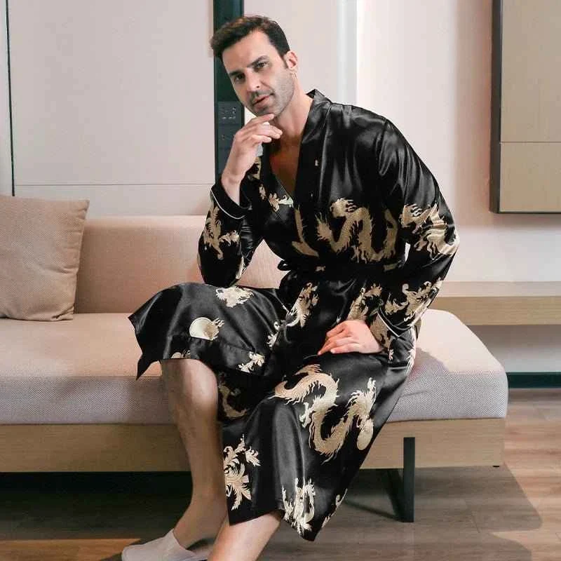 Herren-Seidenbademäntel, Oversize, langärmelig, dünner Stil für Frühling und Herbst