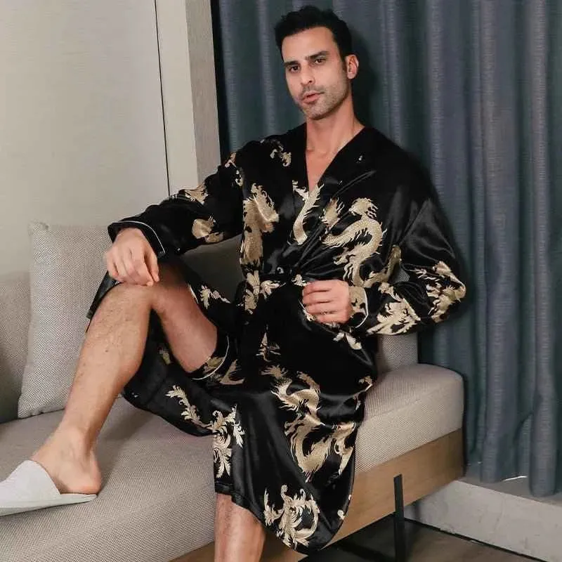 Herren-Seidenbademäntel, Oversize, langärmelig, dünner Stil für Frühling und Herbst
