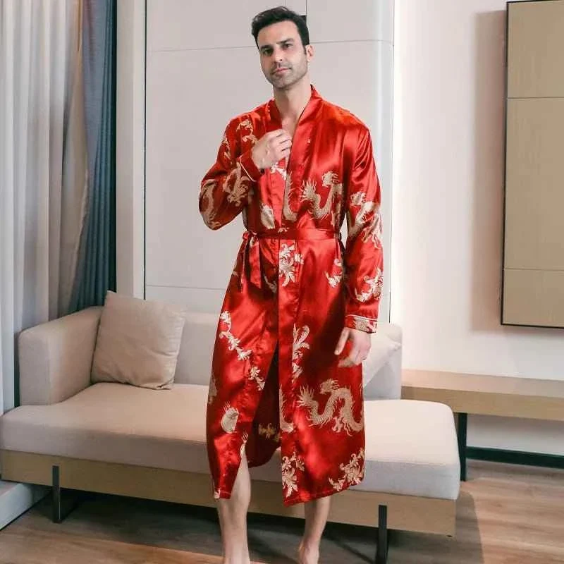 Herren-Seidenbademäntel, Oversize, langärmelig, dünner Stil für Frühling und Herbst